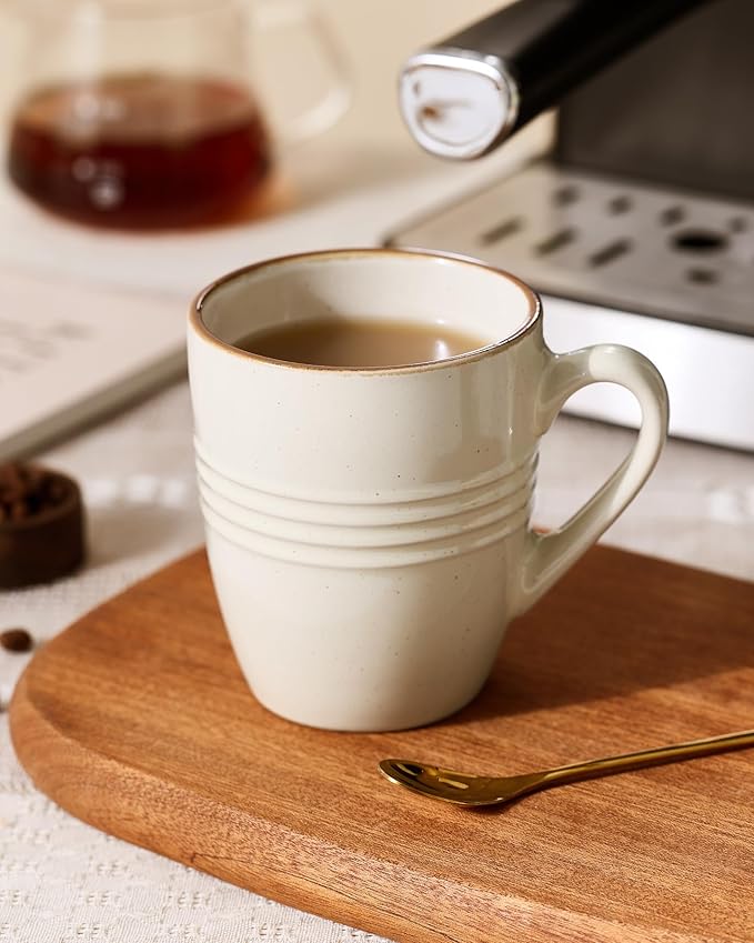 famiware Jupiter Coffee Mugs Set of 4, 13 oz Coffee Mug, Microwave and Dishwasher Safe, Coffee Cups with Handle for Coffee, Tea, Cocoa, Milk, Vanilla White