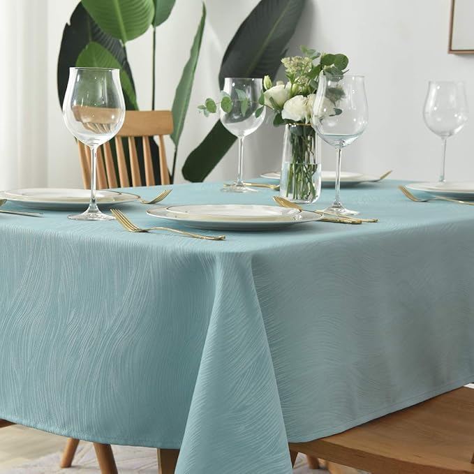 maxmill Jacquard Tablecloth Swirl Design Spillproof Wrinkle Free Water Resistant Heavy Weight Soft Table Cloth Decorative Fabric Table Cover for Outdoor and Indoor Square 60 x 60 Inch Turquoise