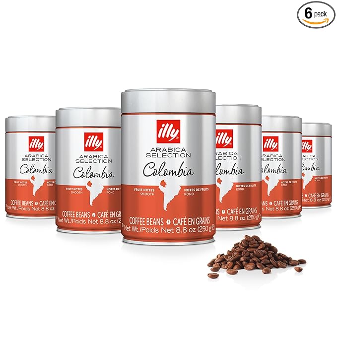 illy Whole Bean Coffee, Colombia Single Origin Medium Roast, 100% Arabica, Premium Italian Coffee, Ideal for Espresso, Drip, Moka and French Press Brewing, 8.8oz, 6 Pack