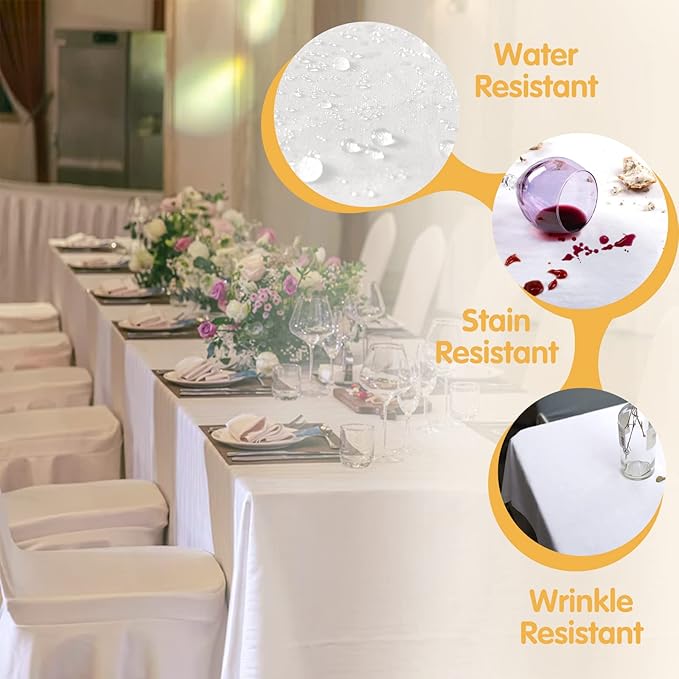 BRILLMAX 8 Pack White Tablecloths 70 x 120 Inch for 6ft & 8ft Rectangle Tables - 150 GSM Polyester Fabric, Universal Fit, Water, Stain & Wrinkle Resistant Cloth Cover for Wedding Reception Banquet