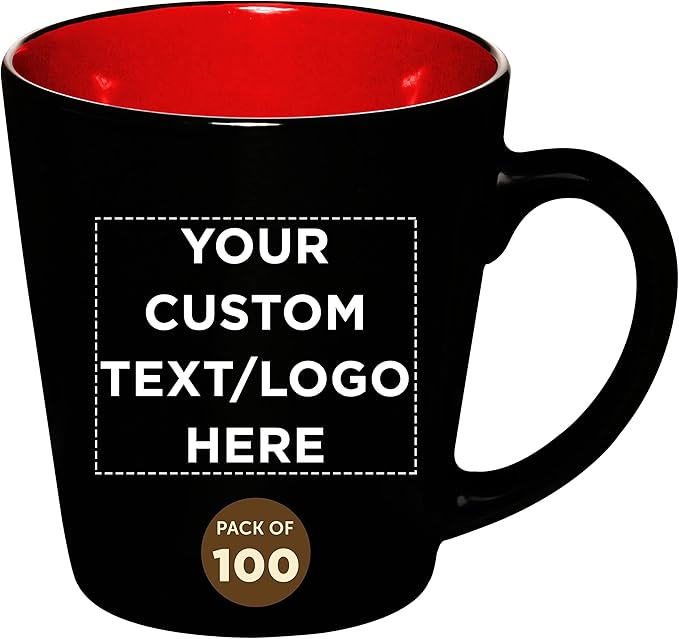 Custom Ceramic Coffee Latte Mugs 12 oz. Set of 100, Personalized Bulk Pack - Perfect for Coffee, Tea, Espresso, Hot Cocoa, Other Beverages - Red