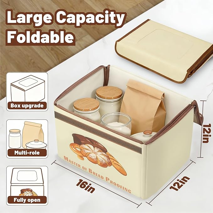 Foldable Bread Proofing Box with 3-Sided Even Heating, 68–131°F Precise Temp Control & 99H Timer, Large Capacity Sourdough & Dough Proofer for Home Baking, Pizza, Yogurt, with Metal Rack