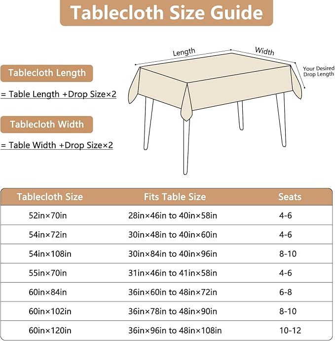 Beige Fabric Rectangle Table Cloth 60 x 120 Inch Faux Linen Textured Water Resistant & Wipeable Rectangular Tablecloth Reusable for Dining Banquet Holiday