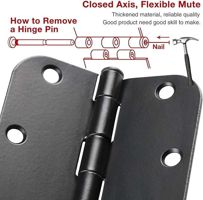 42 Pack Matte Black Door Hinges 3.5 Inch 5/8" Radius, Interior 3 1/2" Bi-fold Table Closet Rounded Hinge for Doors,Furniture,Farm,Book Shelf,Gate,Bed Room,Entryway,Patio,Playhouse,Kit