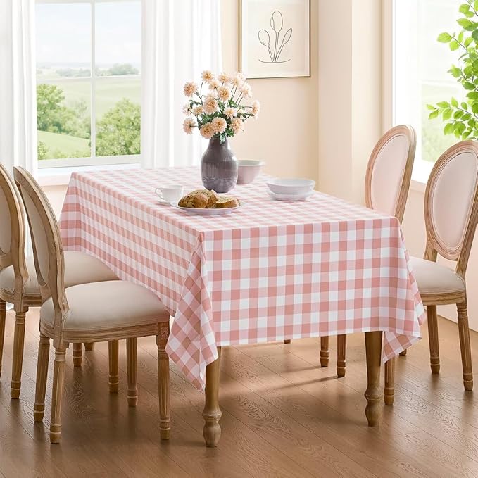 Checkered Tablecloth Rectangle Gingham Table Cloths Waterproof Wrinkle Free Buffalo Plaid Table Covers Washable for Dining, Parties & Outdoor Picnic(Pink,60"×102")