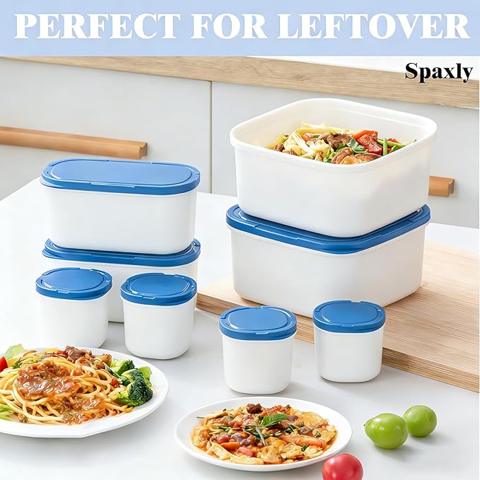 4-Piece Nesting Food Storage Containers with Lids, BPA-Free Stackable Space Saving Kitchen Containers Set for Meal Prep, Organization (150ml+150ml+500ml+1350ml) (Blue Lid & White Body)