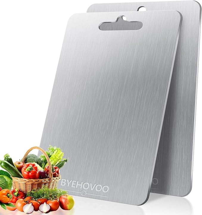 Titanium Cutting Board for Kitchen,100% Pure Titanium Cutting Board Non-Toxic Hygiene Dishwasher-Safe Food Grade Double Sided Metal Titanware Chopping Board for Meat,Fruit & Vegetables (12"L x 9"W)