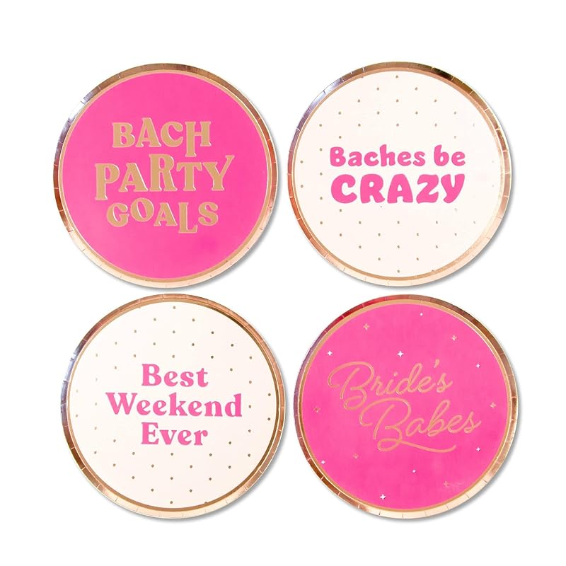 Stag & Hen Bachelorette Party Paper Plates - 12 Ct | Variety Pack with 4 Fun Phrases | Cute, Classy Disposable Tableware | Bridesmaids Favors, Decor