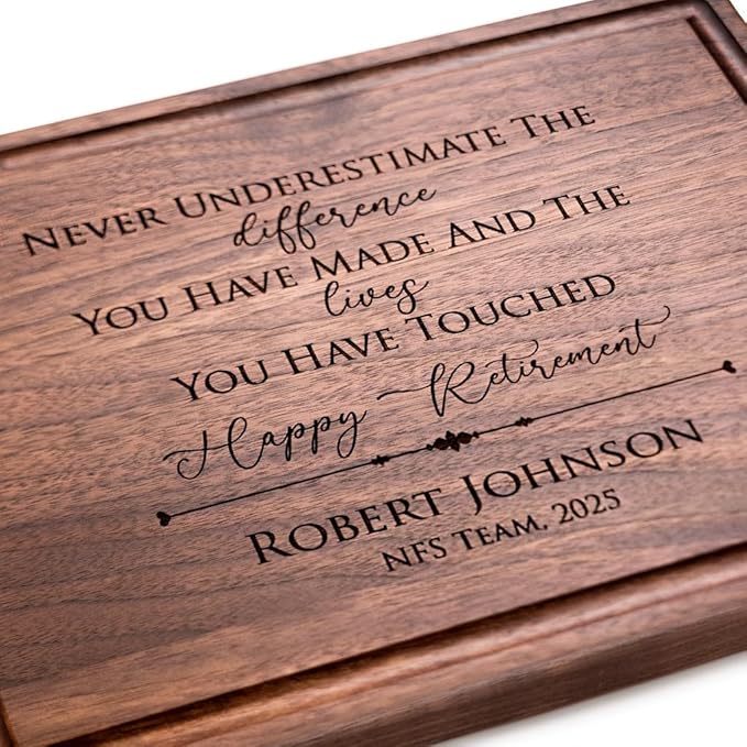 Personalized Retirement Cutting Board – Engraved Hardwood Plaque, Custom Corporate Farewell Gift, Goodbye Gift for Colleague, Appreciation Retirement 120