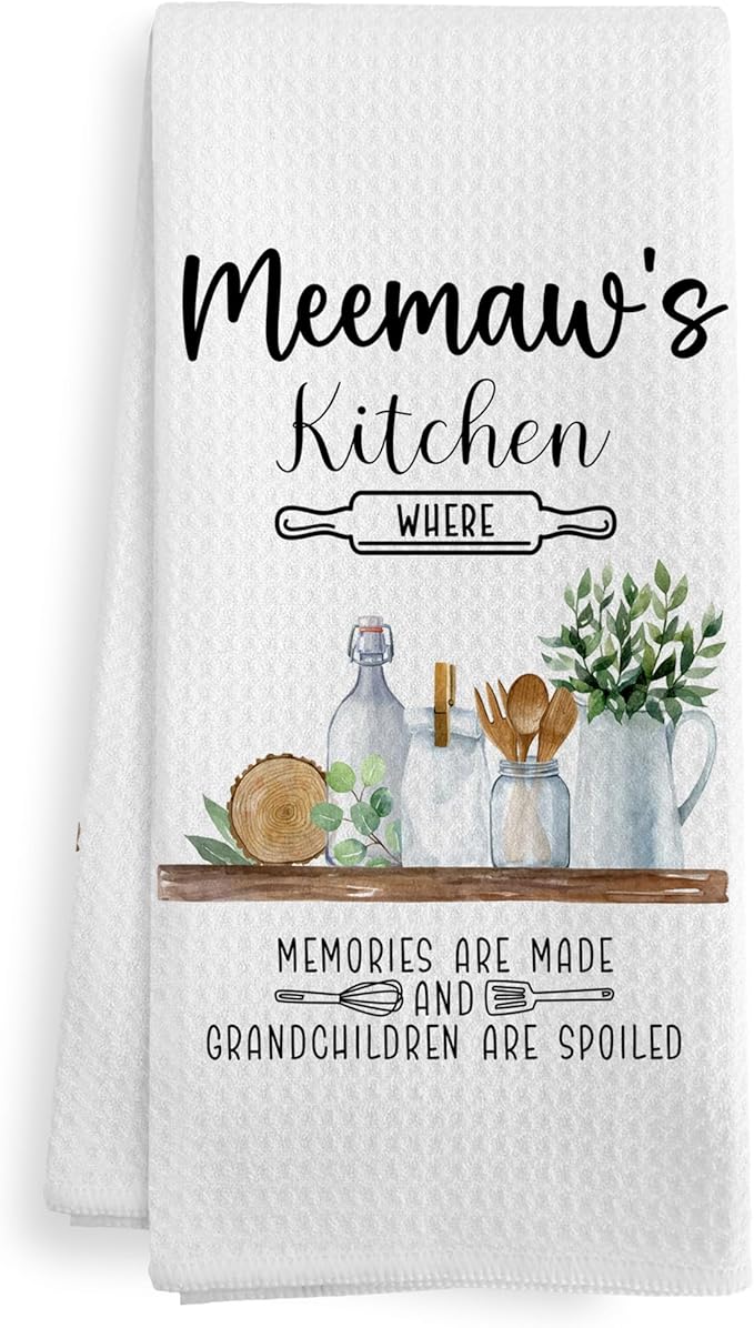 Meemaw Memaw Kitchen Gift Gifts for Grandma from Grandkids Grandson Granddaughter, Meemaw's Kitchen Dish Hand Tea Towels, Mothers Day Christmas Birthday Gifts, 16x24 in