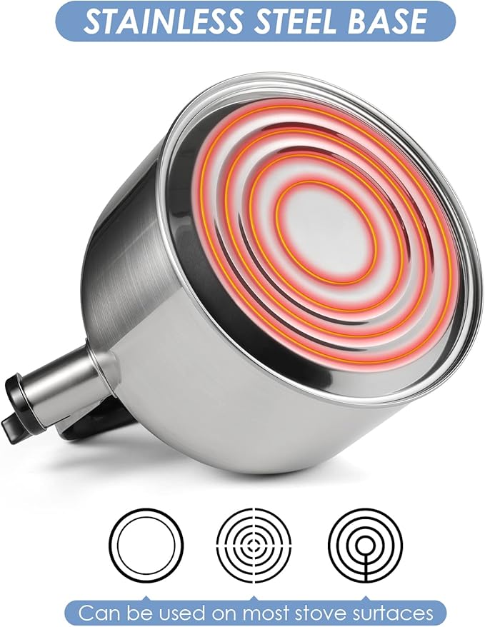 Whistling Tea Kettle for Stove Top,304 Stainless Steel Tea Kettles,4L/4.2QT Tea Kettles for Kitchen,Camping,Traveling,Portable,Fast to Boil