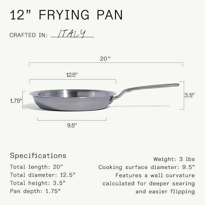 Made In Cookware - 12-Inch Stainless Steel Frying Pan - 5 Ply Stainless Clad - Professional Cookware - Crafted in Italy - Induction Compatible