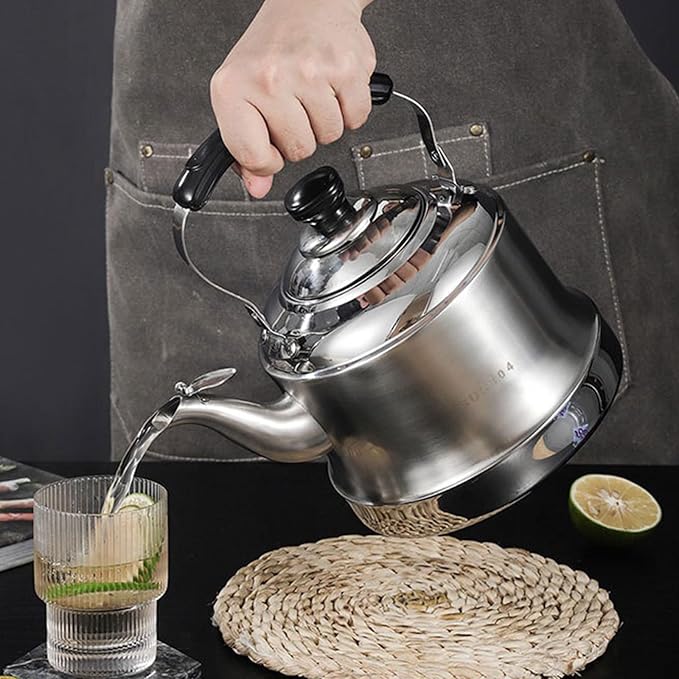 Tea kettle, 4.2 Quart Food Grade 304 Stainless Steel Tea Kettle for Stove top Whistling Teapot with Cool Touch Ergonomic Handle, Suitable for All Heat Sources(4L)