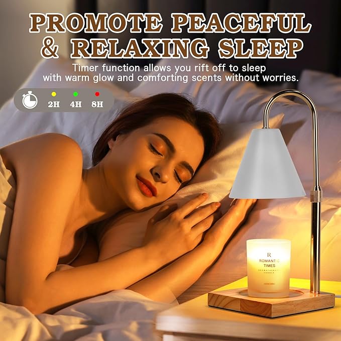 White Candle Warmer Lamp with Timer Dimmer, Electric Candle Lamp Warmer for Bedroom Decor, Birthday Gifts for Mom, Adjustable Metal Candle Lamp, Valentines Gifts, Home Decor for House Warming Gifts