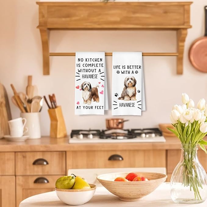 Havanese Dog Kitchen Towels, Havanese Lover Gifts Dish Tea Towels for Kitchen Decor, Dog Mom Dad Gifts Decorative Hand Towel, 16x24 Inches Set of 2