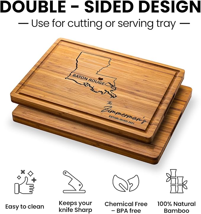 Louisiana Cutting Board Personalized Map, Bamboo State Gifts, Destination Kitchen Gift, Louisian Themed Gifts, Unique Housewarming Home Decor Gift
