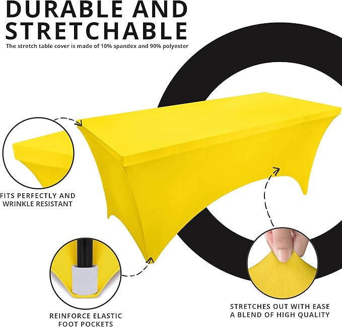 Utopia Kitchen Spandex Tablecloth 2 Pack [6FT, Yellow] Tight, Fitted, Washable and Wrinkle Resistant Stretch Table Cloth Rectangle Cover for Trade Show, Weddings & Parties [72Lx30Wx30H Inch]
