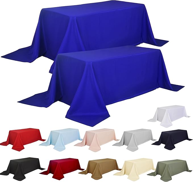 2-Pack 90x132 inch Royal Blue Table Cloths, Solid Stain and Wrinkle Resistant Oblong Tablecloth, Premium Plain Weave Polyester Fabric Rectangle Table Linen Covers for Hotel, Wedding