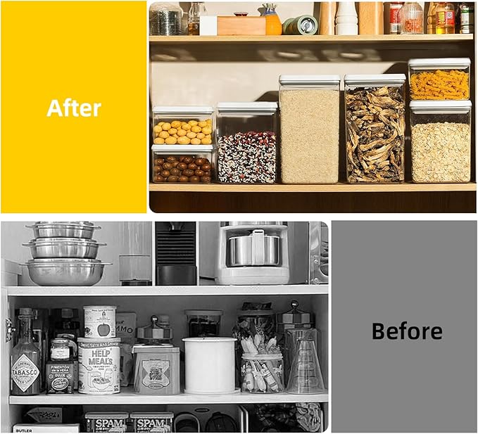 12 Pcs Airtight Food Storage Containers with Lids, Push Button BPA-Free Bulk Set for Large Family & RV, 0.65QT/0.7QT/1.8QT/2.4QT for Cereal, Flour, Sugar, Commercial Kitchen Storage