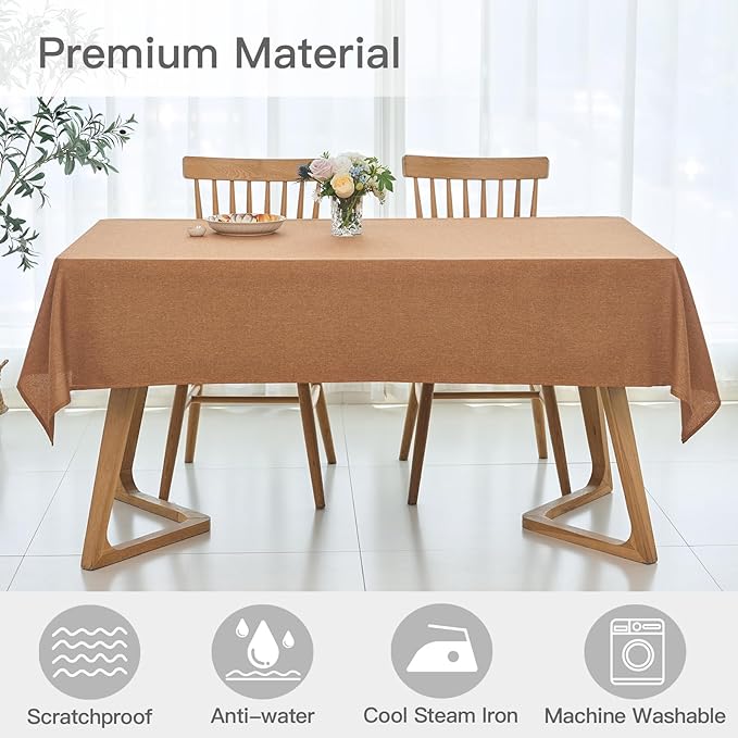 maxmill Harvest Square Tablecloth Stain Resistant Waterproof Wrinkle Resistant Linen Textured Washable Table Cloth for Fall Harvest Thanksgiving Decorative Fabric Table Cover, 52 x 52 Inch, Amber