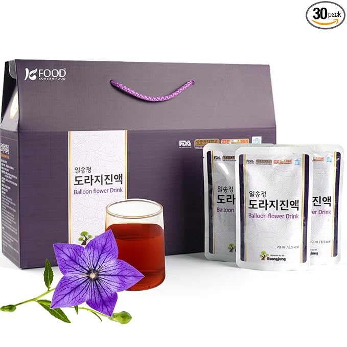 Korean Food ILSONGJUNG 100% Pure Balloon Flower Root Juice – Traditional Korean Herbal Drink, No Added Sugar, Naturally Sourced Wellness Beverage, 2.37 FL OZ (70ml) x 30 Pack, Made in Korea, 도라지즙, 도라지 진액