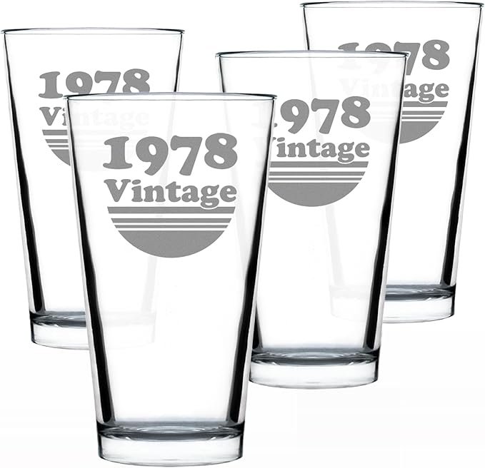 Bevvee Vintage 1978 Pint Glass for Beer - 48th Birthday Gifts for Men or Women Turning 48 - Fun Bday Party Decor - Set of 4-16 oz