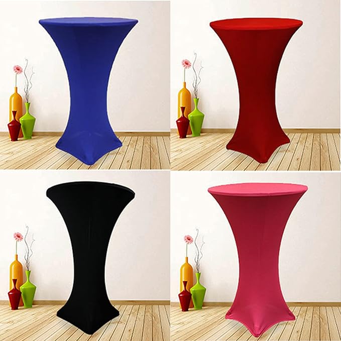 2 Pack 32x43 Inch Black Cocktail Tablecloth Spandex Round Fitted Table Cover for Wedding Banquet Event Party