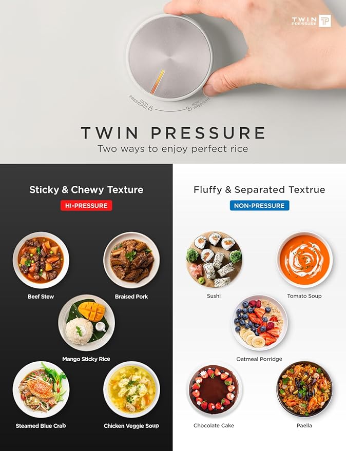 CUCKOO Twin Pressure Rice Cooker 10-Cup Uncooked / 20-Cup Cooked with Induction Heating Technology, 20 Menu Modes with Voice Guide, Large Rice Maker Multi-Cooker & Pressure Cooker (CRP-LHTR1009FW)