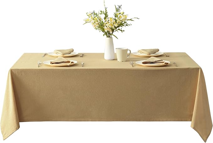 Spring & Easter Holiday Charleston Beige 52 x 70 inch Rectangle Fabric Tablecloth, Cotton Table Cover for Indoor Outdoor Dining, Machine Washable Solid Color Tablecloths for Everyday Use