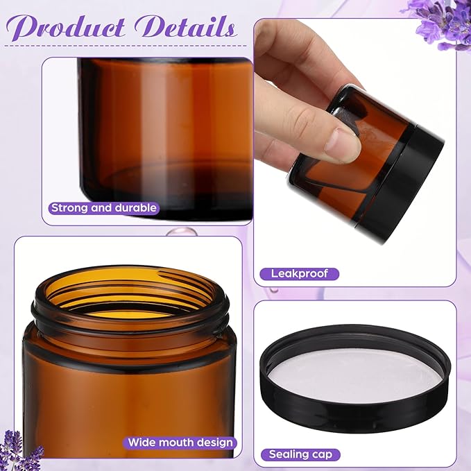 2 oz Glass Jars with Lids, Clear Candle Jars with Black Lids Round Empty Candles Container Tins for Candle Making Storing Lotions Spice Powder Liquid Sample Makeup (36, Amber)