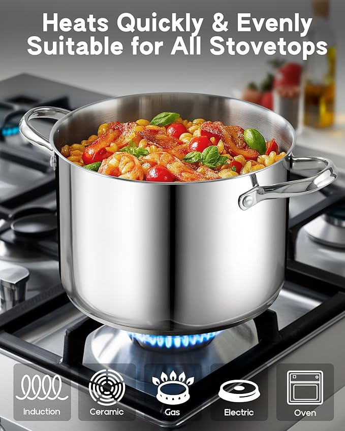 Cooks Standard 8-Quart Stainless Steel Stockpot with Glass Lid, Large Dutch Oven Casserole for Soup, Stew, Chili & Pasta, Induction Compatible