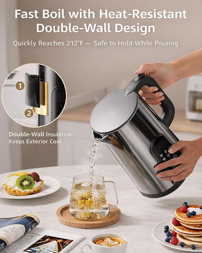 Electric Kettle with Temperature Control, 1.7L Stainless Steel Hot Water Kettle, 5 Presets for Tea & Coffee, 2H Keep Warm, Fast Boil, Auto Shut-Off & Boil-Dry Protection, Cordless Tea Kettle, Black