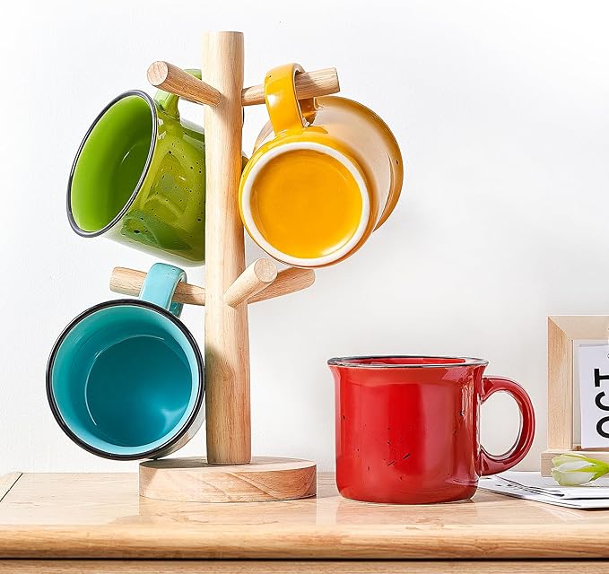 bestone Set of 4 Large Ceramic Mugs with Handles, 16 oz, Vibrant Colors, Microwave & Dishwasher Safe, Perfect for Coffee, Cereal, Latte, Salad, Noodles