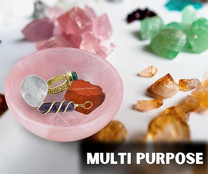 Rose Quartz Crystal Bowl - 3 Inch Decorative Bowls for Room and Home Decor - Gemstone Healing Crystals for Elegant Display, Positive Energy Balance and Gift