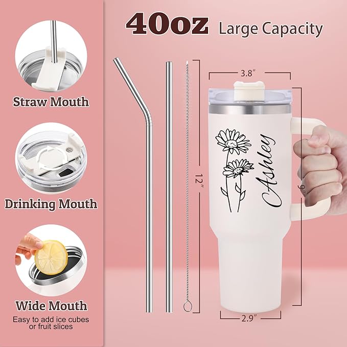 Personalized Mom Tumbler with Kids Names, Custom Christmas Gifts for Mom from Daughter and Son, Stainless Steel 40 Oz Mama Tumbler, Gifts for Grandma