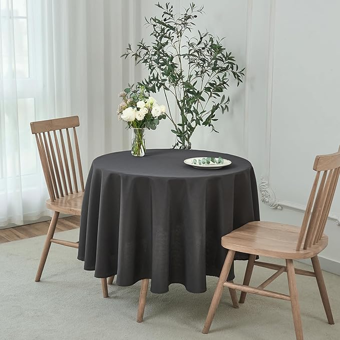 maxmill Round Linen Looking Textured Tablecloth Spill-Proof Wrinkle Free Soft Jacquard Table Cloth for Circular Table Cover, for Dining Room Buffet Banquet Parties Holiday Dinner, 70 Inch Charcoal