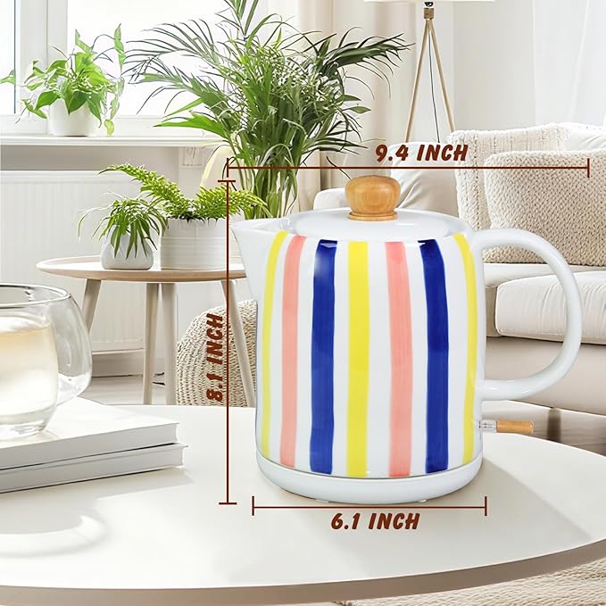 1.0-Liter Ceramic Electric Kettle, 1000W Rapid Boil, Tea Kettles Pot & Hot Water Boiler For Coffee & Tea, Teapot Auto Shut-Off, Boil-Dry Protection (A17)