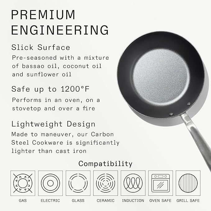 Made In Cookware - Seasoned 8" Blue Carbon Steel Frying Pan - (Like Cast Iron, but Better) - Professional Cookware - Crafted in Sweden - Induction Compatible