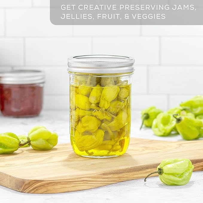 JoyJolt 16 Oz Mason Jars With Lids, Labels and Measures! 6-Pack Wide Mouth Mason Jars, Glass Jar with Lid and Band. Airtight Canning Jars, Overnight Oats Jars, Salad Jars, Sourdough Starter Jar