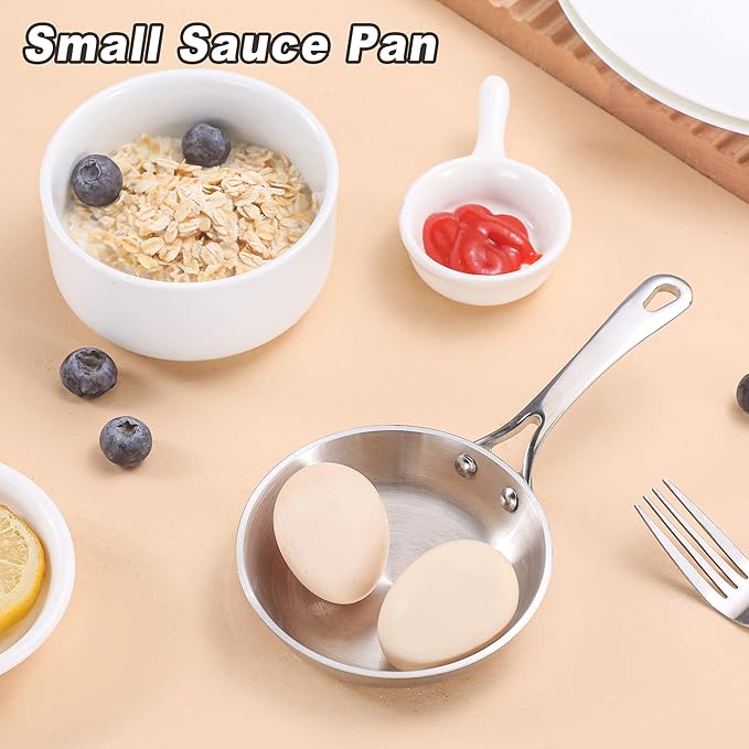 Mini Sauce Pan, Tri-Ply Stainless Steel Pot with Stay-Cool Handle Heating Sauce Gravy & Oil (0.12Quart) - Copper - Silver