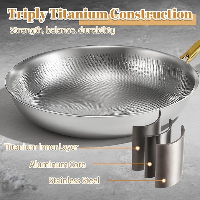 LemonRoad 2 Pieces Titanium Cookware Set, 11'' and 9.45'' Pots and Pans with Lids Triply Titanium No Coat Technology Safe for Oven, Induction and Cook Tops, Dishwasher Safe (Pan and Soup Pot)