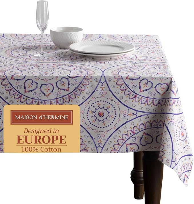 Maison d' Hermine Table Cloth Rectangle Table 100% Cotton 60 x 108 Inches Tablecloth Reusable Decorative for Dining Room Farmhouse Home Valentines Day Decorations Spring Summer - Mandala