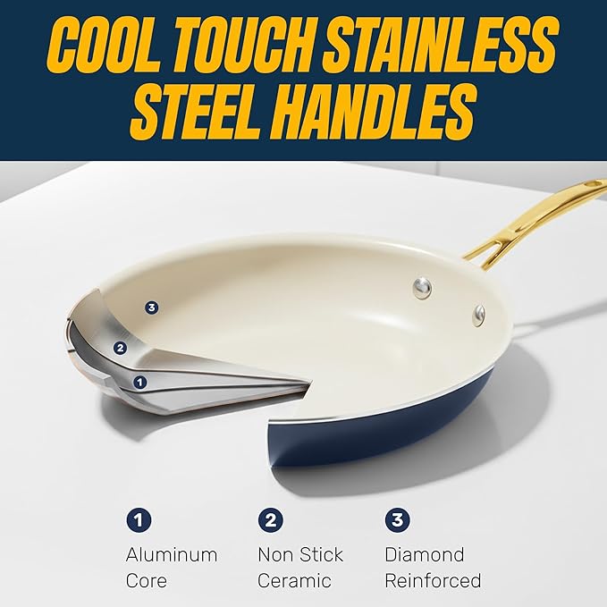 GOTHAM STEEL 11 Inch Non Stick Frying Pans Nonstick Skillet, Ceramic Pan for Cooking Non Toxic, Nonstick Frying Pan Skillets with Stay Cool Handle, Fry Pans, Oven and Dishwasher Safe - Navy