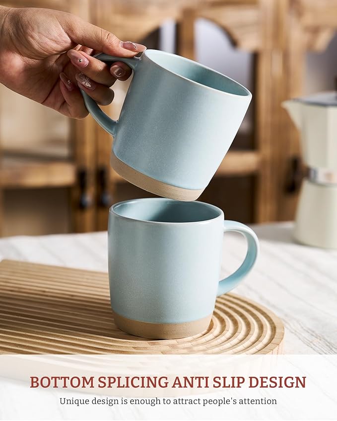 famiware Coffee Mugs Set of 6, Milkyway 13 oz Mug Set, Ceramic Cup Set with Handle for Coffee, Tea, Cocoa, Milk, Light Blue