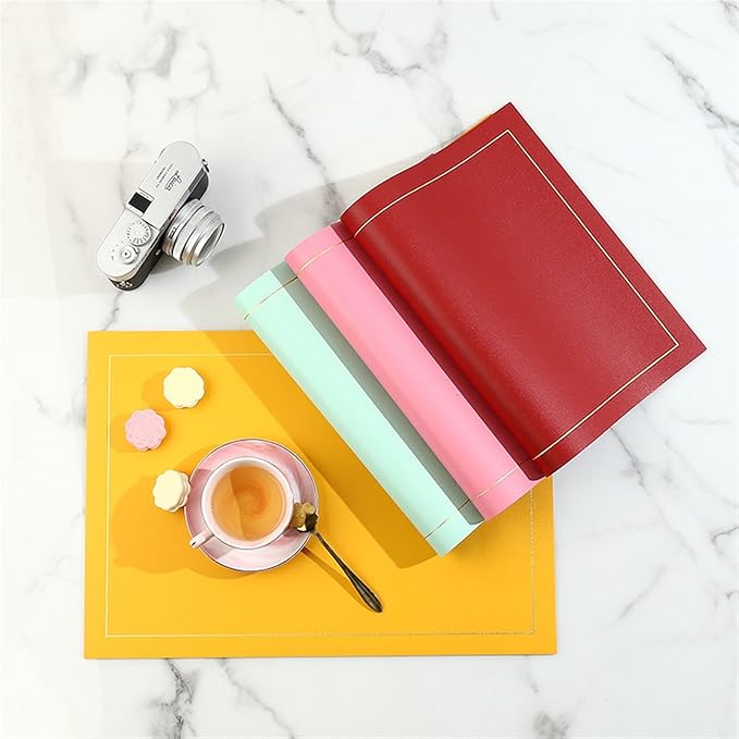 Leather Placemats Washable Table Pad Mat Rectangular Double Sided Tablemats Stain- Dining Disc Bowl Non-Slip Decoration(Light Green)