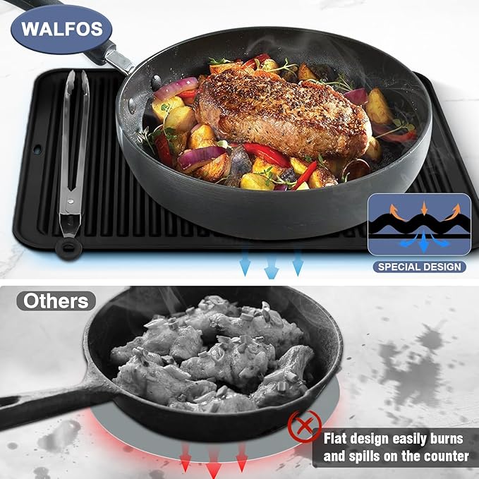 Walfos XXL Silicone Trivet 16x12 Inch, Trivets for Hot Pots and Pans, Heat Resistant Pot Holders Hot Pads for Kitchen Quartz Countertops, Hot Dishes, 4 Pack