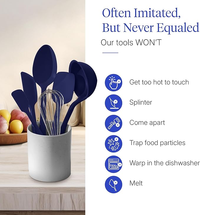 GIR: Get It Right 10-Piece Silicone Ultimate Kitchen Utensil Set – Spatulas, Ladle, Flip, Spoons, Whisk, Peeler & Spoonula – Nonstick, Non-Toxic, Heat-Resistant – Navy