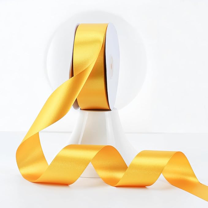MEEDEE Satin Ribbon - 1.5 inch Yellow Double Faced Satin Ribbon, 50 Yards for Christmas, Thanksgiving, Weddings, Crafts, Flower Bouquets