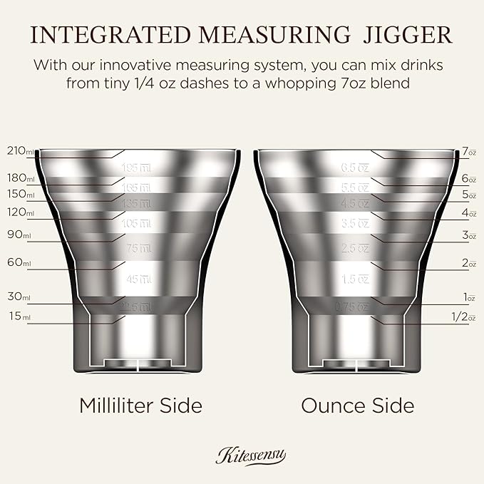 Kitessensu Hybrid Cocktail Shaker | Vacuum Insulated Stainless Steel Martini Shaker with Double Wall Martini Cup | Integrated Measuring System | Tumbler Lid & Cocktail Recipes Included | Orchid