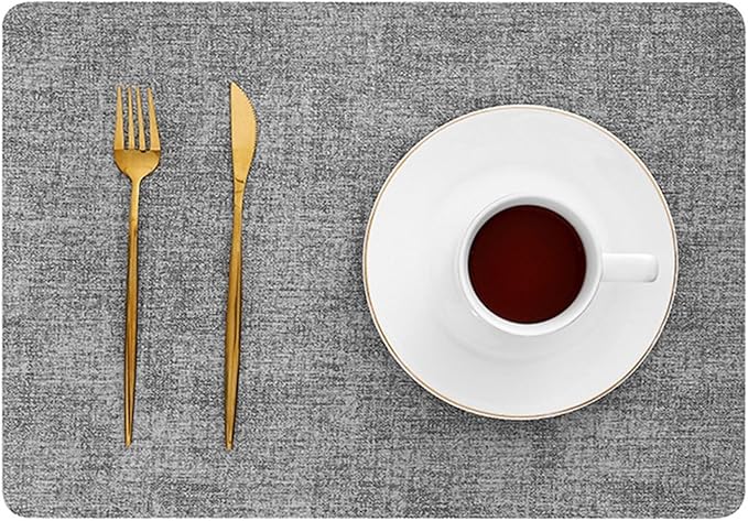 Nordic Style Western Placemat Double Layer Irregular Oil-Proof Heat Insulation Pad Hotel Leather PU Dinner Table Mat(Vin Light Grey,44x30cm 1pcs)